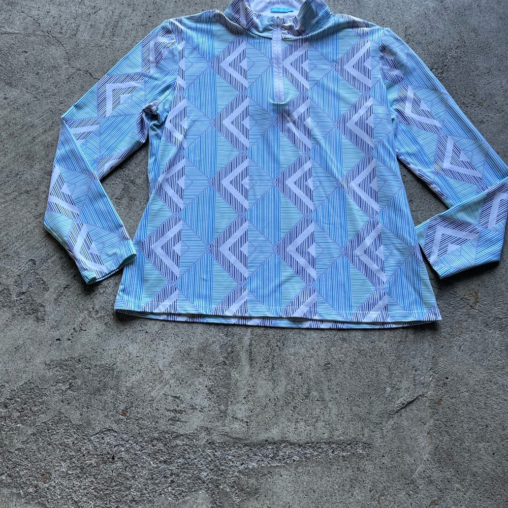 J. McLaughlin Light Blue Geometric Half-Zip Pullover